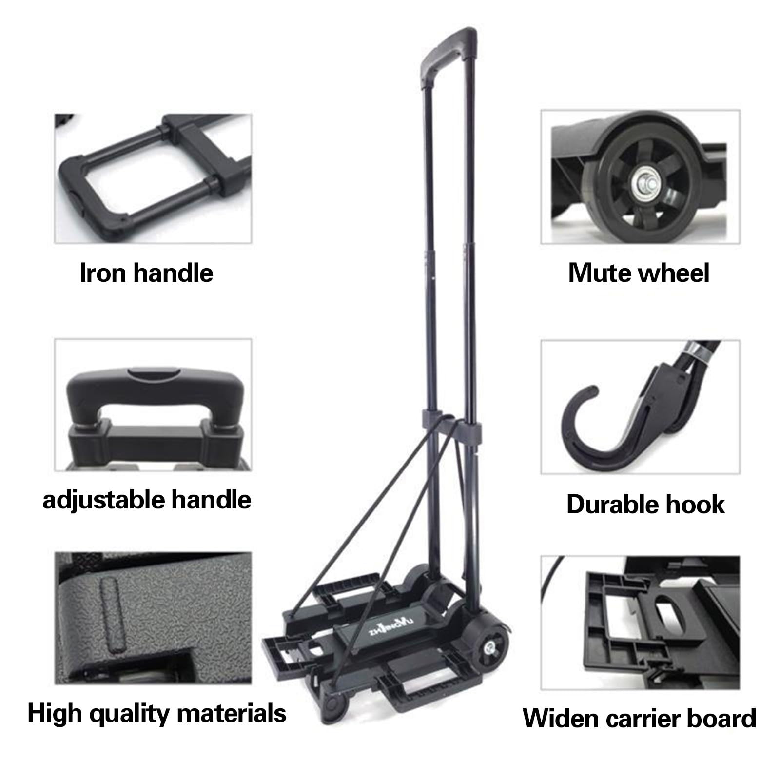 Carrelli manuali pieghevoli con 2 ruote, carrello resistente per il sollevamento di bagagli, viaggi personali, traslochi automobilistici e ufficio, capacità di carico di 65 kg A