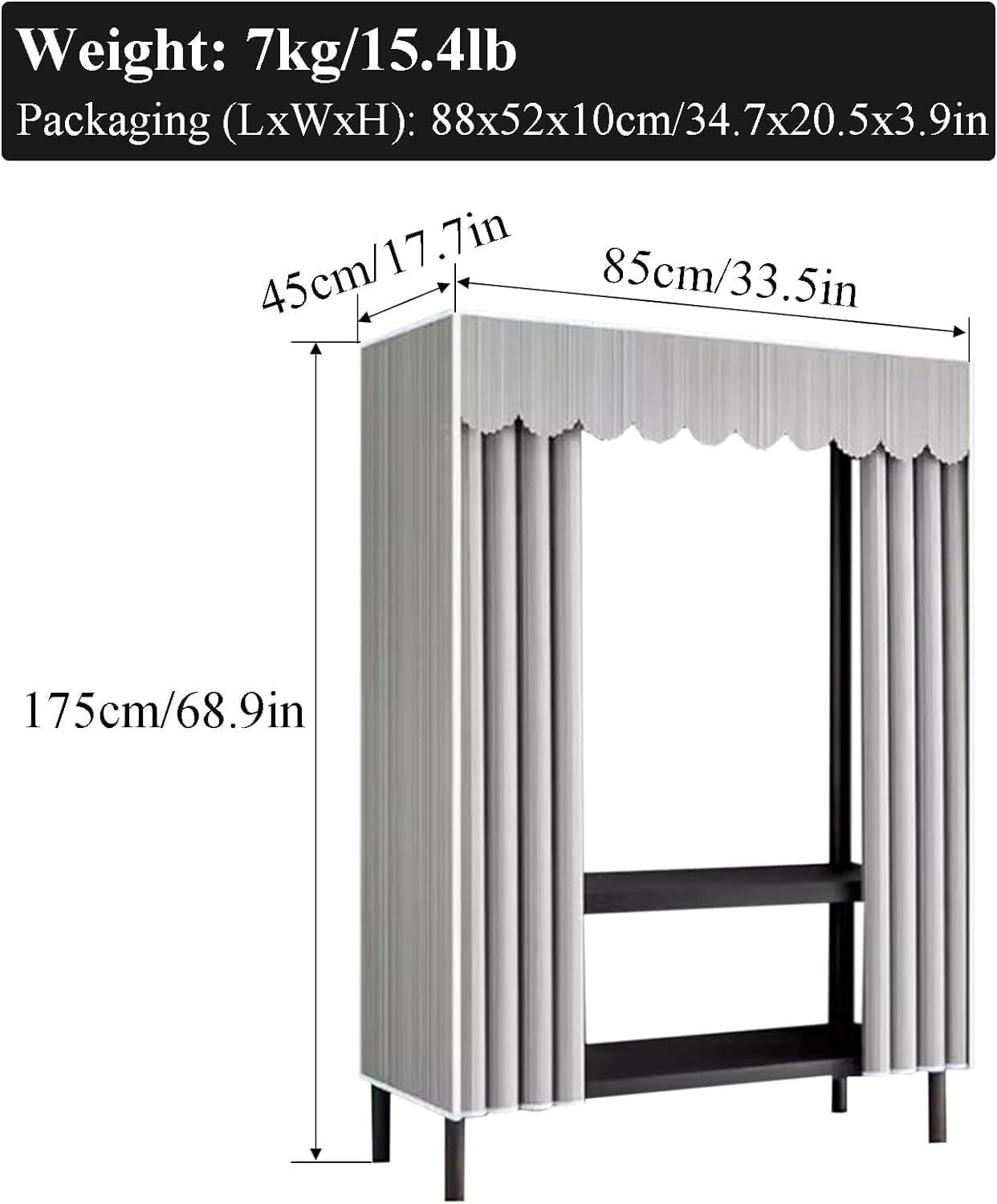 Grande Armadio in Tessuto, Armadio sospeso, Armadio in Metallo, Armadio da Camera, Tende Laterali, Armadio Portatile, Armadio(D,85cm/33.5in)