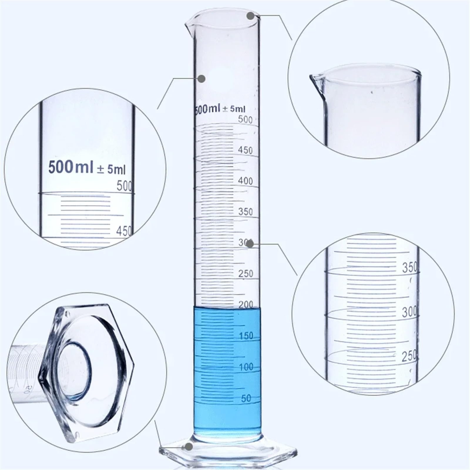 5/10/25/50/100-2000ml Borosilikatglas Messzylinder aus Gläser Laborglaswaren Chemisches Experiment(1000ml Glass-Hex)