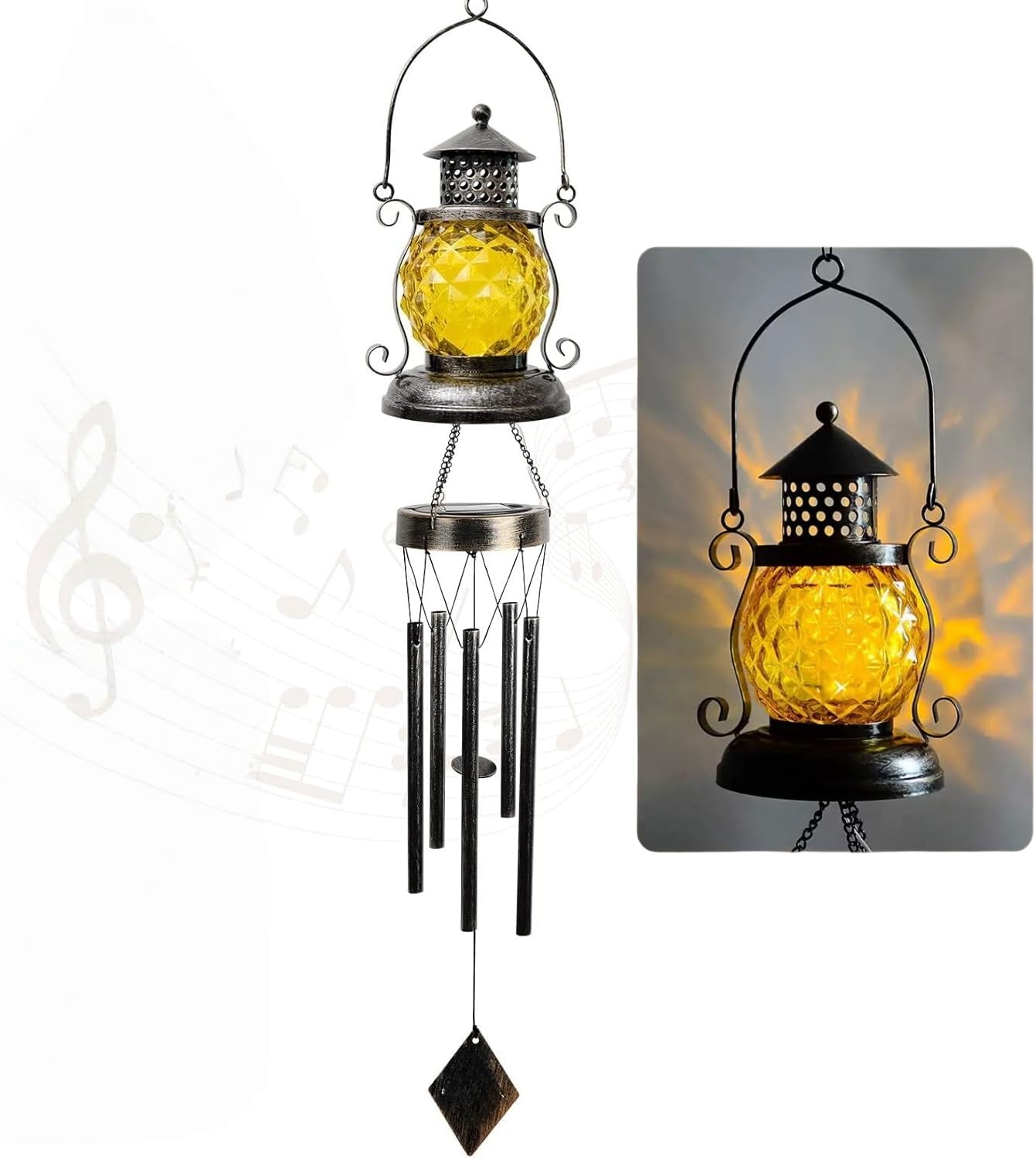 Retro Solar Charging Light Wind Chimes for Camping Courtyard &Outside Use with Wind Bells Design, Long Battery Life Light