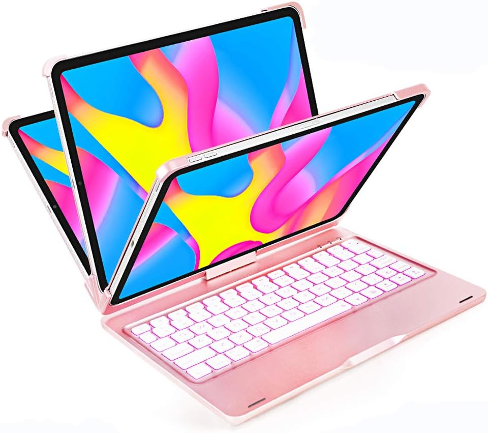 EAVUTY iPad Air 4th Generation Keyboard Case 10.9 2020, iPad Keyboard Case for Pro 11 inch 3rd Generation 2021 2018 with 12 Color Backlit-360 Rotatable-Pencil Charging Holder