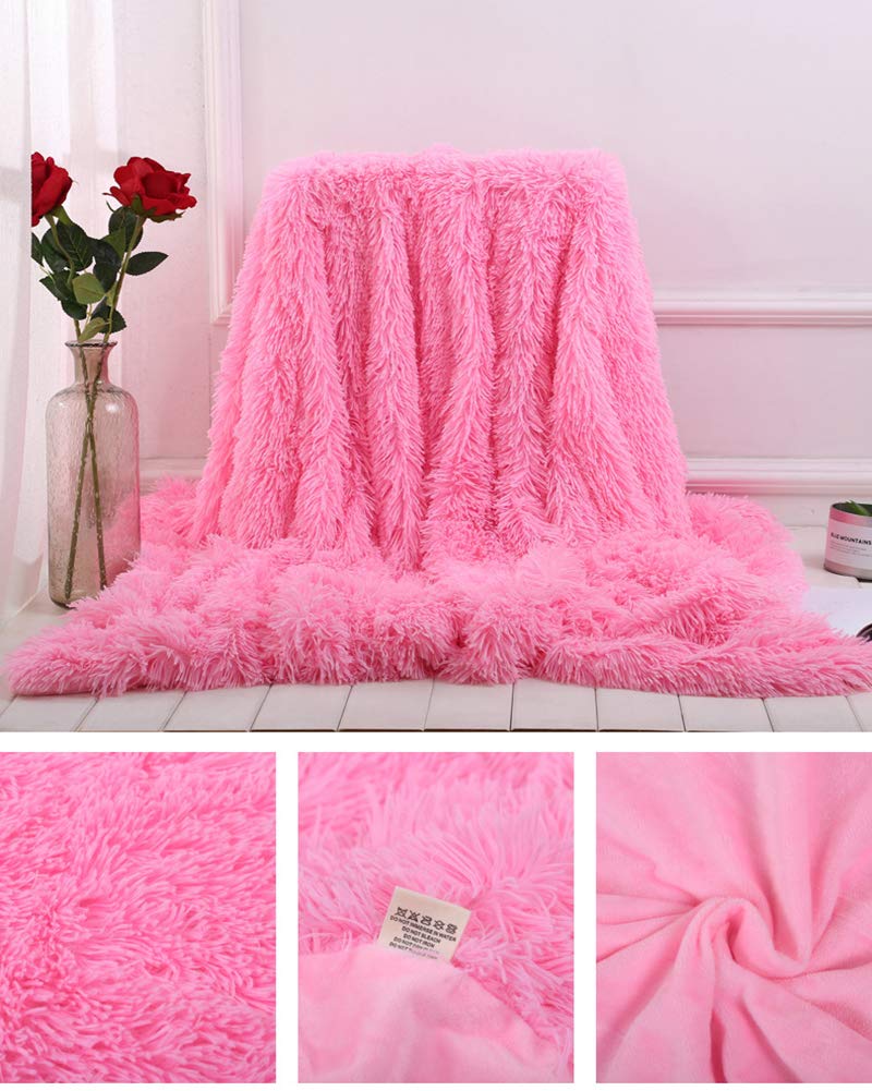 Manta para Cama Manta de Piel Sintética Suave y Cálida Mantas para Cama, Sofá, Viaje, Manta Imitación Piel de Pelo Largo, Cómoda y Duradera Pink 3 160x200cm