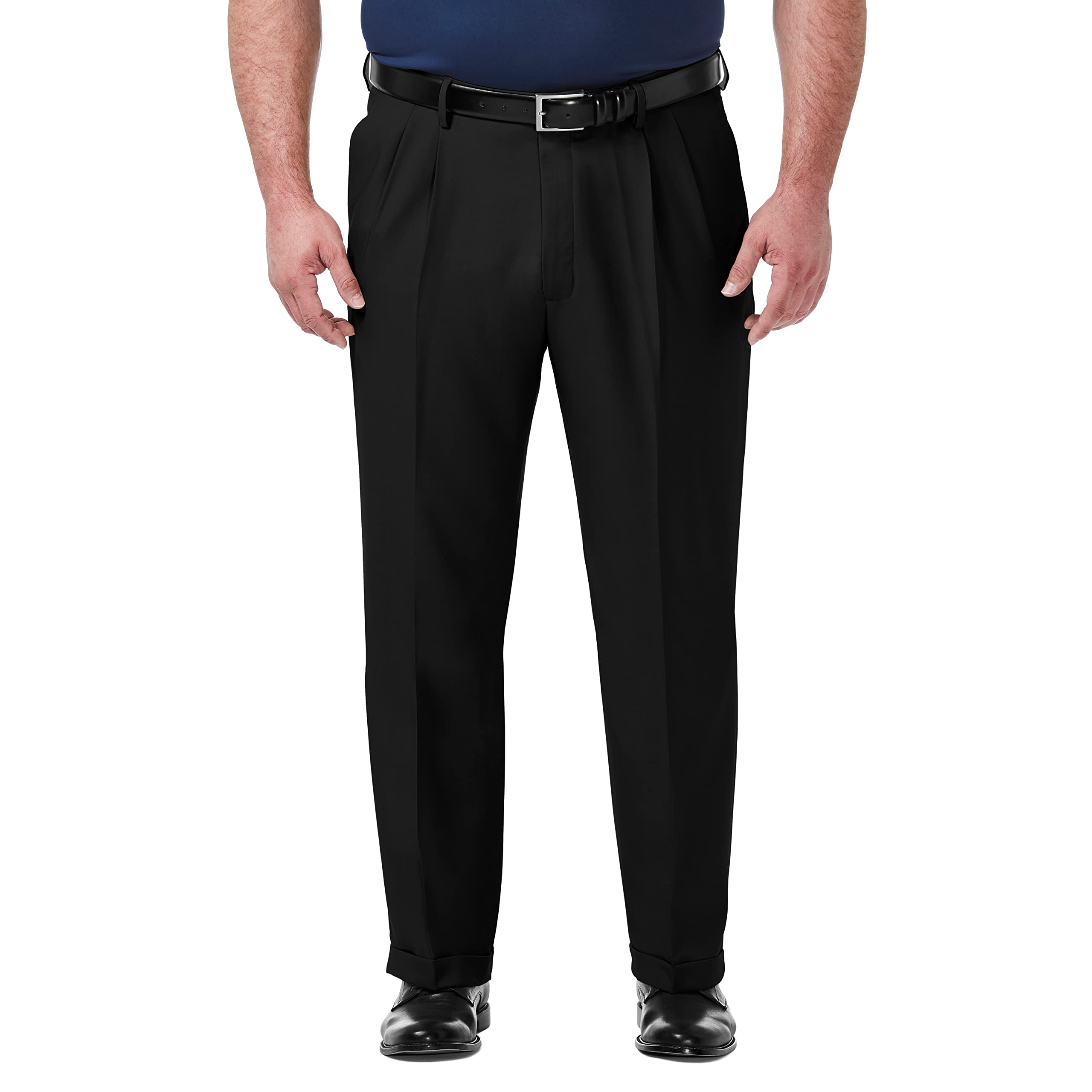 Haggar Men's Black Bt Premium Comfort Classic Fit Pleat Front Pant Reg. And Big & Tall Sizes Dress, 44W X 29L