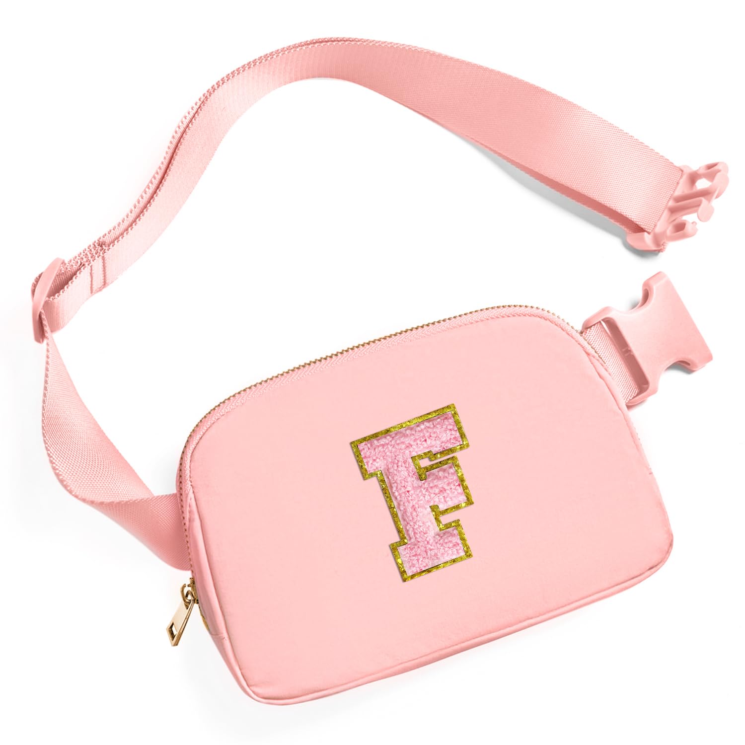 Gitus Gifts for 7 8 9 10 11 Year Old Girls Belt Bag Fanny Pack Crossbody Bags with Initial Letter Patch Birthday Gifts for Daughter Sister Friends Teen girls(Light Pink-F)