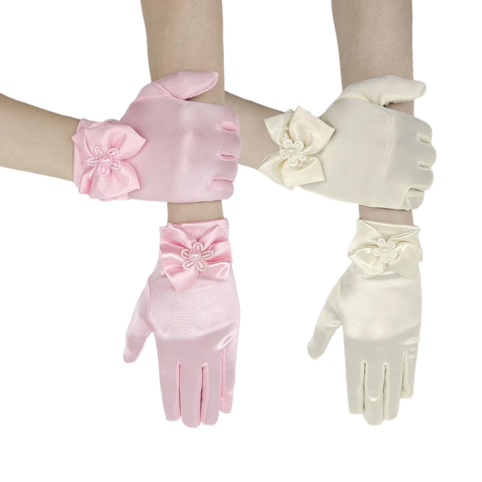 2 Pares Niñas Guantes Cortos de Satén de la Princesa Niñas Fantasía Vestido Guantes para la Princesa, la Fiesta del té, la Boda, el Cumpleaños