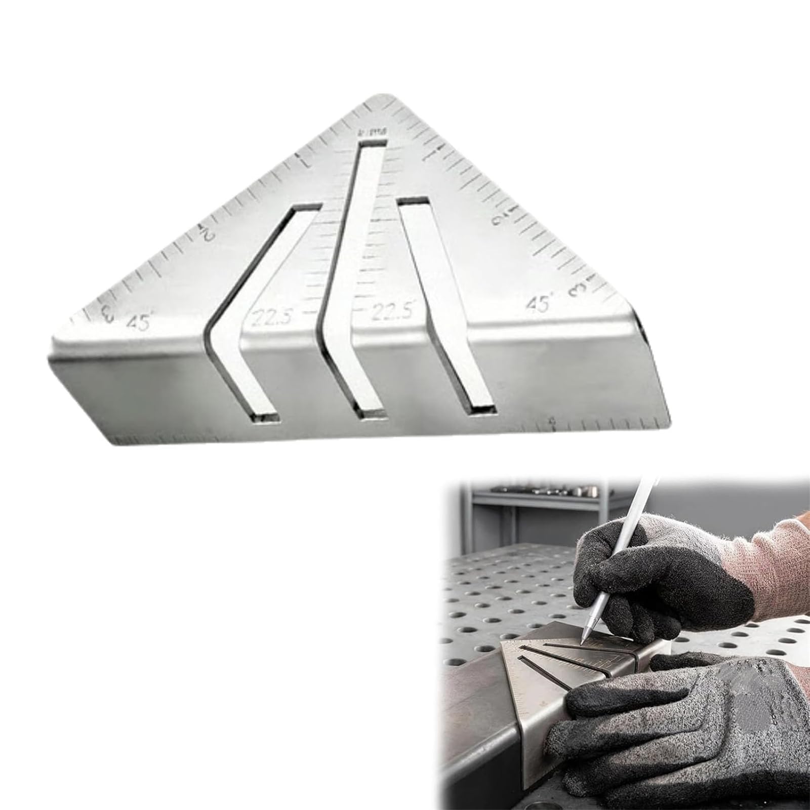 Professional Heavy Duty Metalworking Miter Square, 45/90 Degree Precision Carpenter Triangle Ruler with Angle Guides, Woodworking Measuring Layout Tool for Framing, Saw Marking, Roofing (5in)