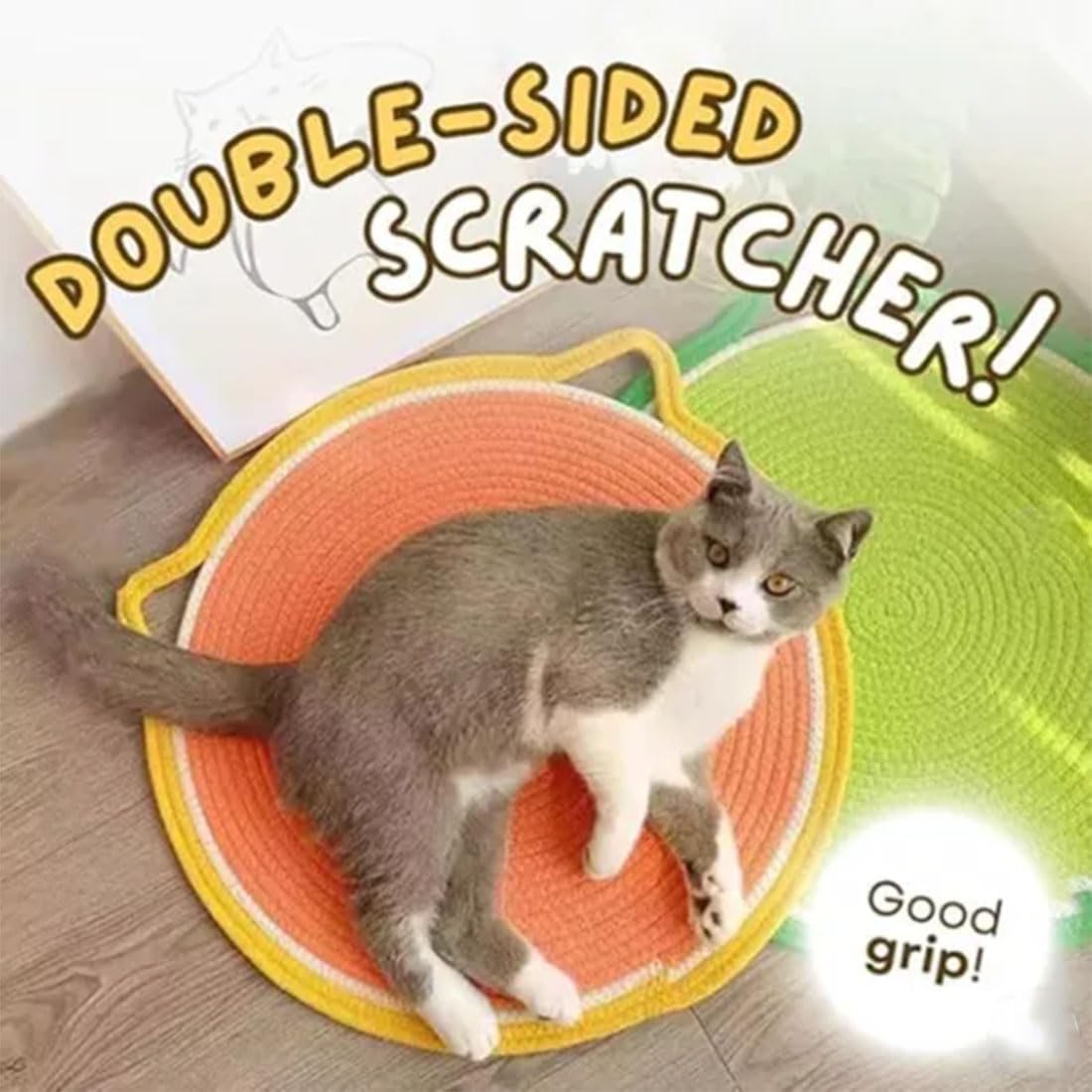 Celery Pets Dual Scratching Pad, Dual Scratching Pad with Ball, Natural Cotton Rope Cat Scratching Pad, 16.9/19.7in Cat Scratcher Mat for Wall, Couch, Carpets, Sofas (Black & Coffee with Ball, 19.7")