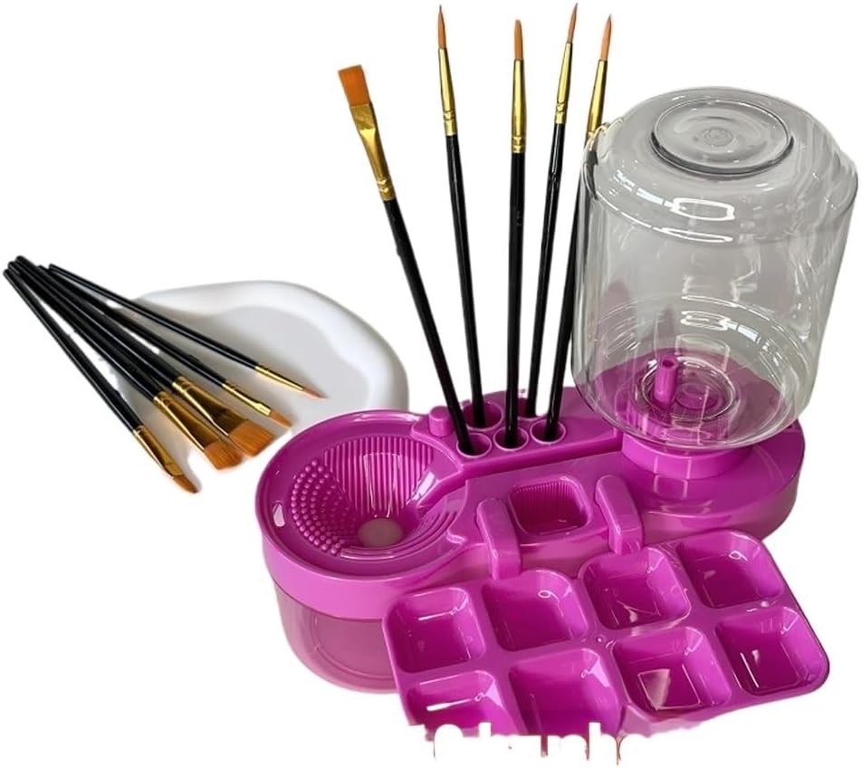 New Paint Brush Cleaner with Drain Button Automatic Water Circulation Paint Brush Cleaning Machine Cleaning Bucket Art Tools(Green)