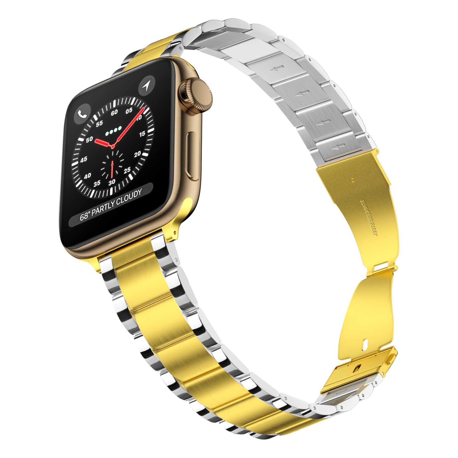 CINORS Silver and Gold Watch Band 41mm Compatible with Apple 8 iPhone iWatch Womens 41mm 40mm Metal Bands Thin Men Dressy 38mm Stainless Steel Link Bracelet Two Tone with Gold Adapters Buckle Strap