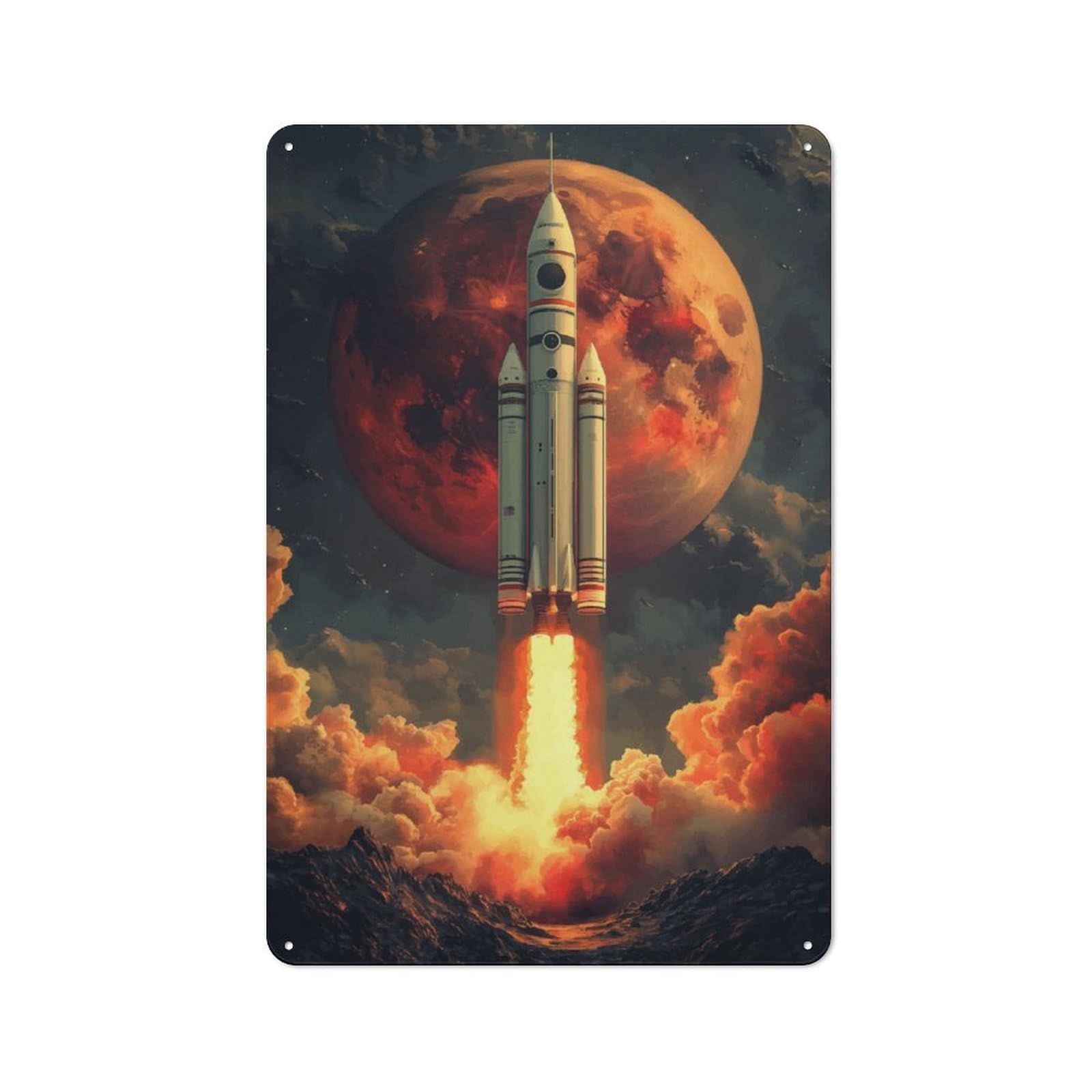 Junmoney Rocket Launch To Mars Printed Metal Sign 30X20cm For Living Room Or Hallway, For Home Wall Decor Collectors