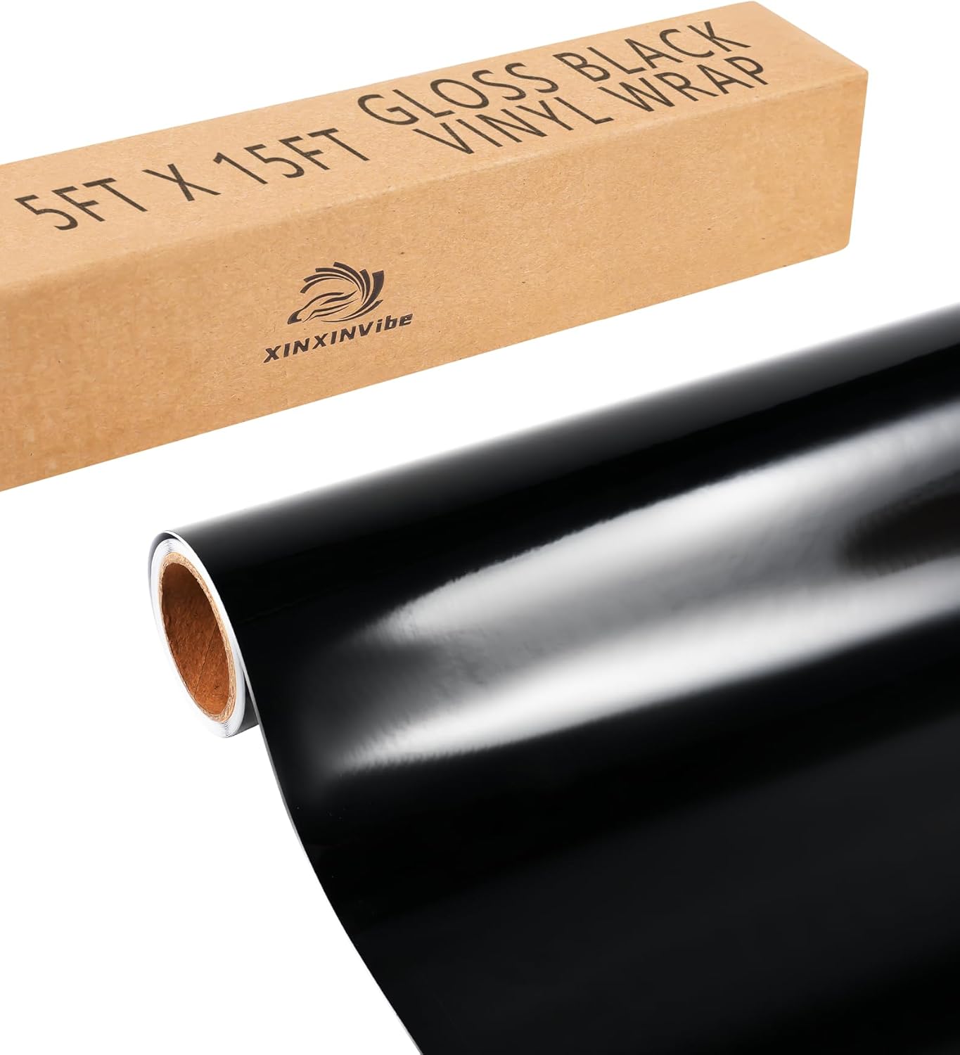 Gloss Black Car Vinyl Wrap Roll, 15ft x 5ft Automotive Wrapping Film for Car Body Protection, Scratch Resistance with Air Release Technology (Gloss Black)