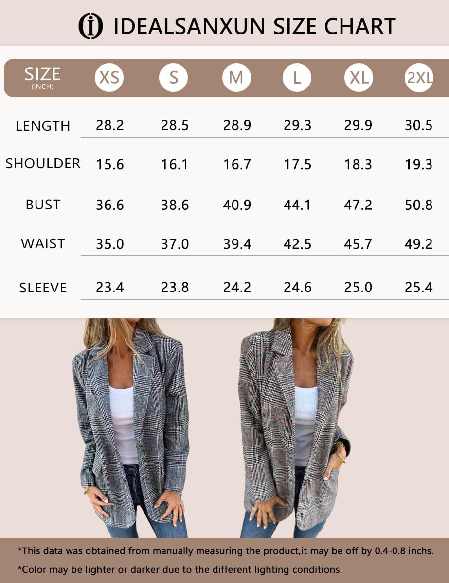 IDEALSANXUN Blazer en Tweed pour Femme - pour l'automne et l'hiver - Style décontracté - Motif Pied-de-Poule