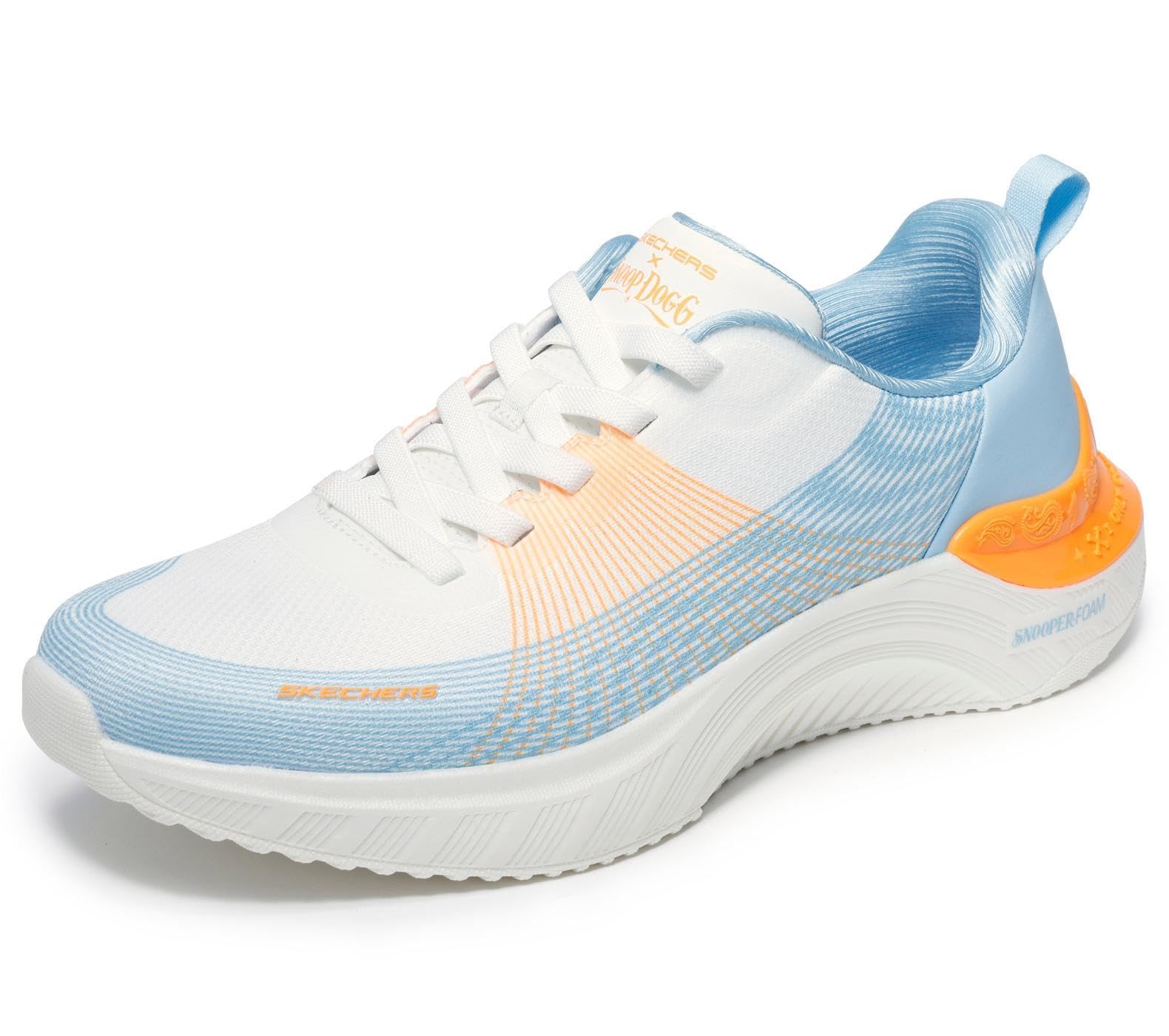 Skechers Men's White,Blue Snoop Dogg: Snoop Ace - Cyber Walker Sneaker In White/Blue, Size 9.5 | Textile/Synthetic, Vegan