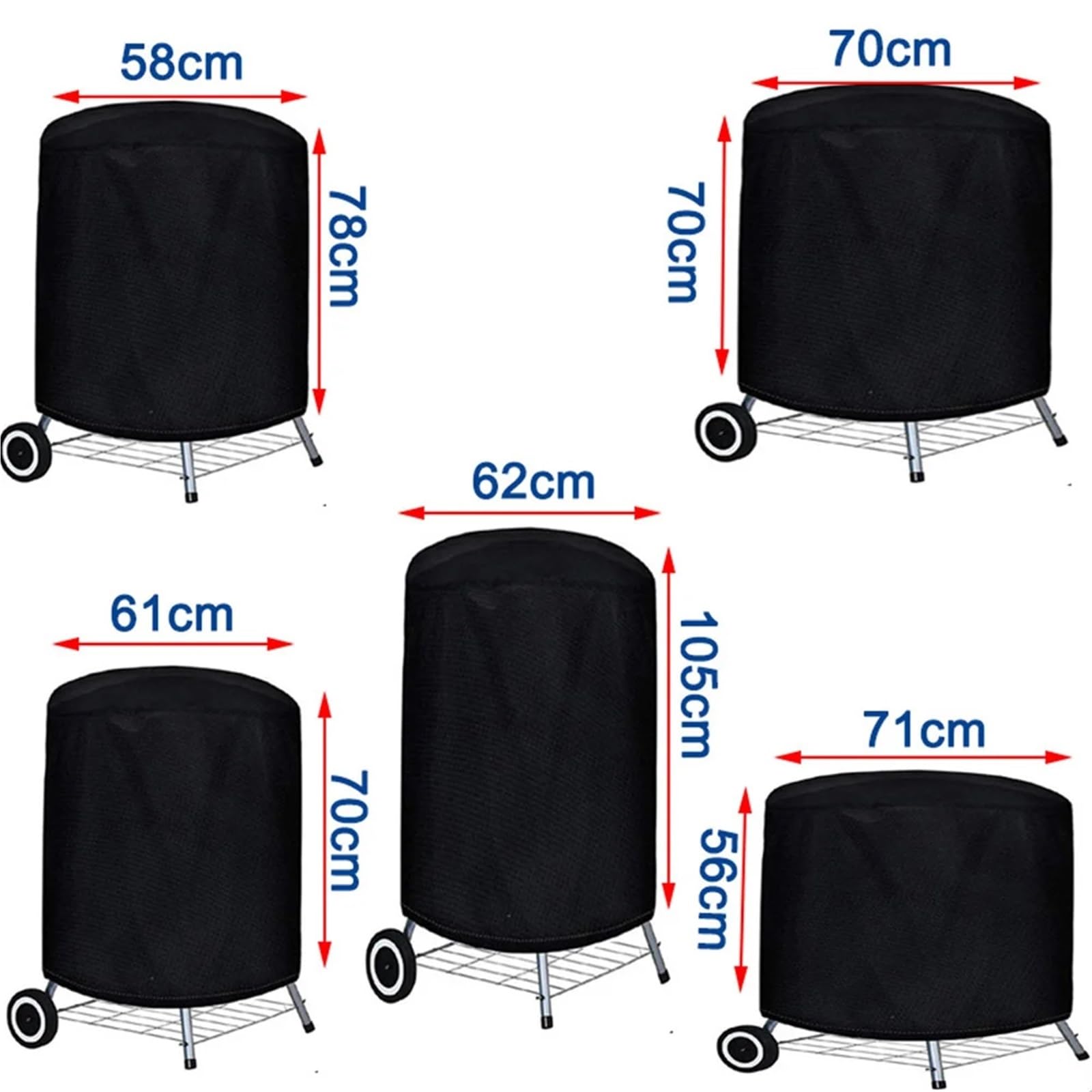 Funda Barbacoa Funda Redonda Negra for Parrilla Exterior, fogón, Estufa, Barbacoa, Impermeable, Resistente, de Tela 210D.(70x70cm)