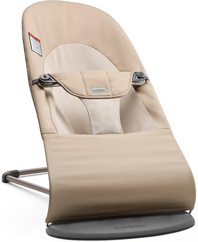 Bouncer Balance Soft, Khaki/Beige, Woven | 2-in-1 Adjustable Baby Bouncer Seat and Toddler Chair, Newborn to Toddler (8-29 lbs), 4 Positions, Lightweight & Portable