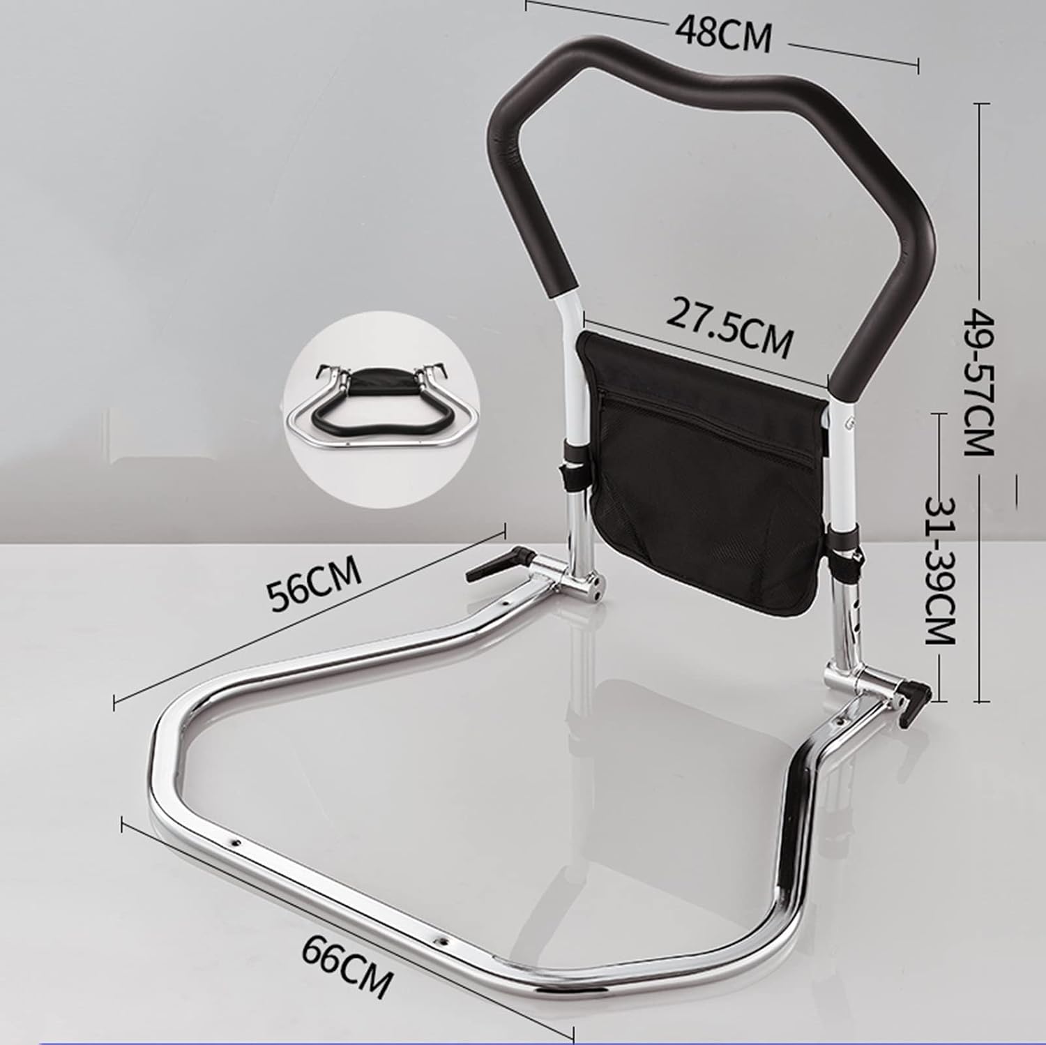 Bed Side Assist Handle Bar, Safety Rail for Elderly Adults, Medical Bed Support Bar, Mobility Assistant Bar with Storage Bag, Support Up to 200lbs (Size : 56 * 66 * 49cm)