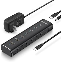 Rosonway 7 Ports Powered USB 3.2/USB C Hub 10Gbps with 4 USB-C 3.2, 3 USB-A 3.2 Ports, 3.3ft Cable and 36W(12V/3A) Power Adapter, Aluminum USB Splitter for Laptop, RSH-H7C4