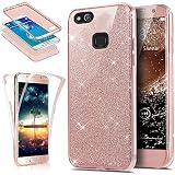 Funda protectora ikasus de silicona TPU para Huawei P10 Lite, protección total para móvil con parte frontal de cristal transparente y parte trasera brillante, resistente a los impactos rose gold