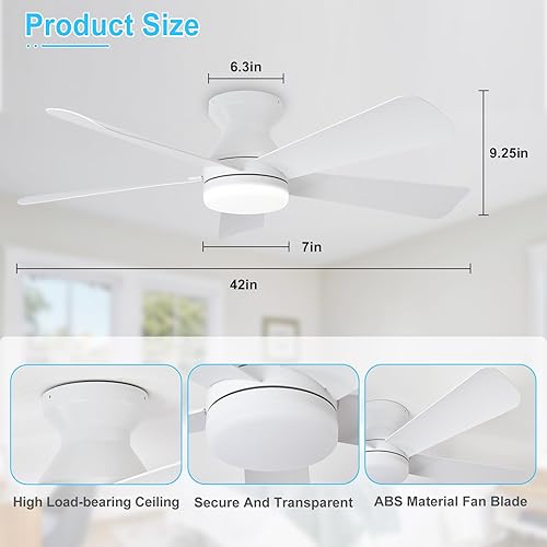 Miniatura 5 de Depuley Ventilador de techo moderno con luz: ventiladores pequeños blancos de 42 pulgadas para dormitorio interior y exterior - Ventiladores de