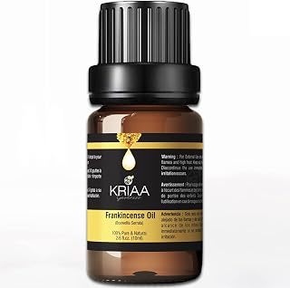 KRIAA Goodness Pure Frankincense Essential Oil 10ml Organic Ideal for Aromatherapy Face & Skin Aid Candle Perfume Incense & Soap Making Bath & Diffuser Use Mood Upliftment