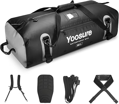 80 lt Waterproof Duffel Bag Motorcycle Dry Bag Backpack, Waterproof Zippered Bags with Backpack Spacer Pad for Kayaking Rafting Boating Canoeing Camping Paddle Beach Black