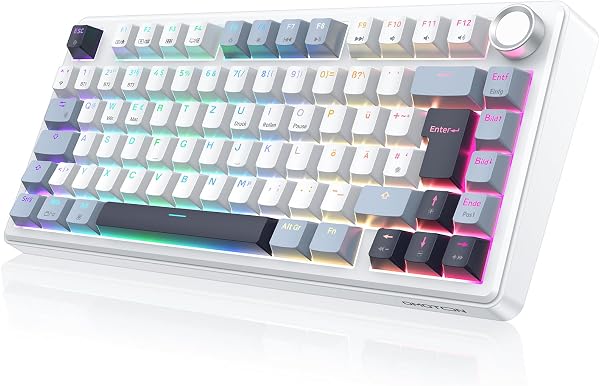 OMOTON Mechanische Tastatur Gaming 75% kabellos QWERTZ ISO-DE Layout MK211