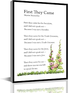 Vintage wall art First They Came Poem Poster Holocaust Poetry Print Dining Room Pictures Paintings Modern Art Print Home Living Room Bedroom Bathroom Office Decor (12x18inch)-Wooden Framed