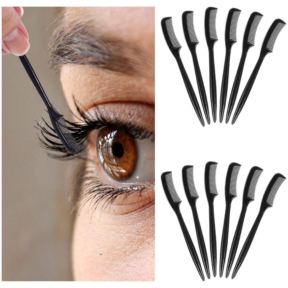 Uonlytech 50pcs Mini Eyebrow Brush Comb and Eyelash Grooming Brush Black Disposable Makeup Tool for Precise Brow Styling and Eyelash Care