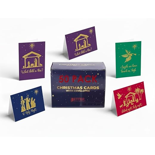 Religious Christmas Cards with Embossed Gold Foil Accents