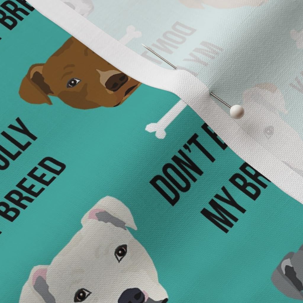 Spoonflower Fabric - Terrier Bully Dog Breed Teal Pitbull Dogs Pet Portrait Printed on Petal Signature Cotton Fabric by The Yard - Sewing Quilting Apparel Crafts Decor