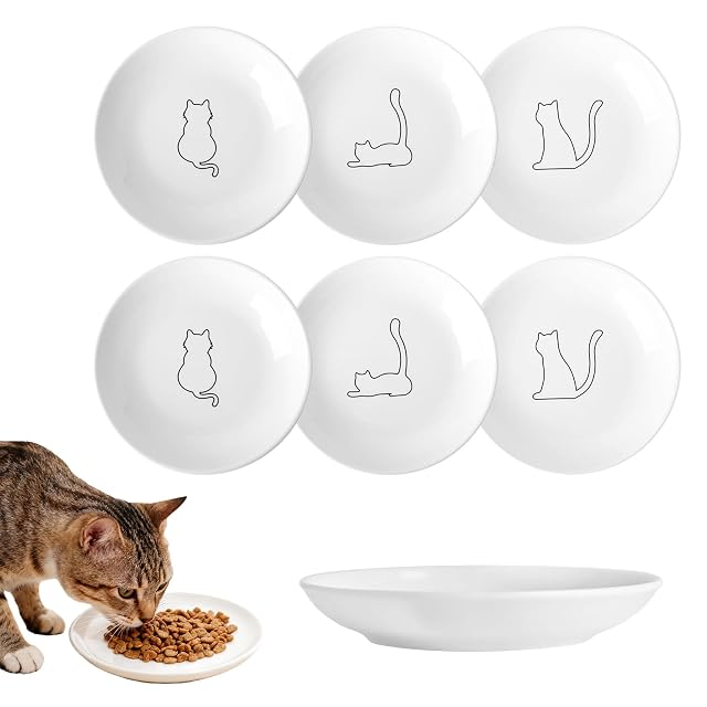 6 Cuencos de Cerámica para Gatos, Diámetro de 15 Cm, de Cerámica, Diseño Plano, para Comida y Agua