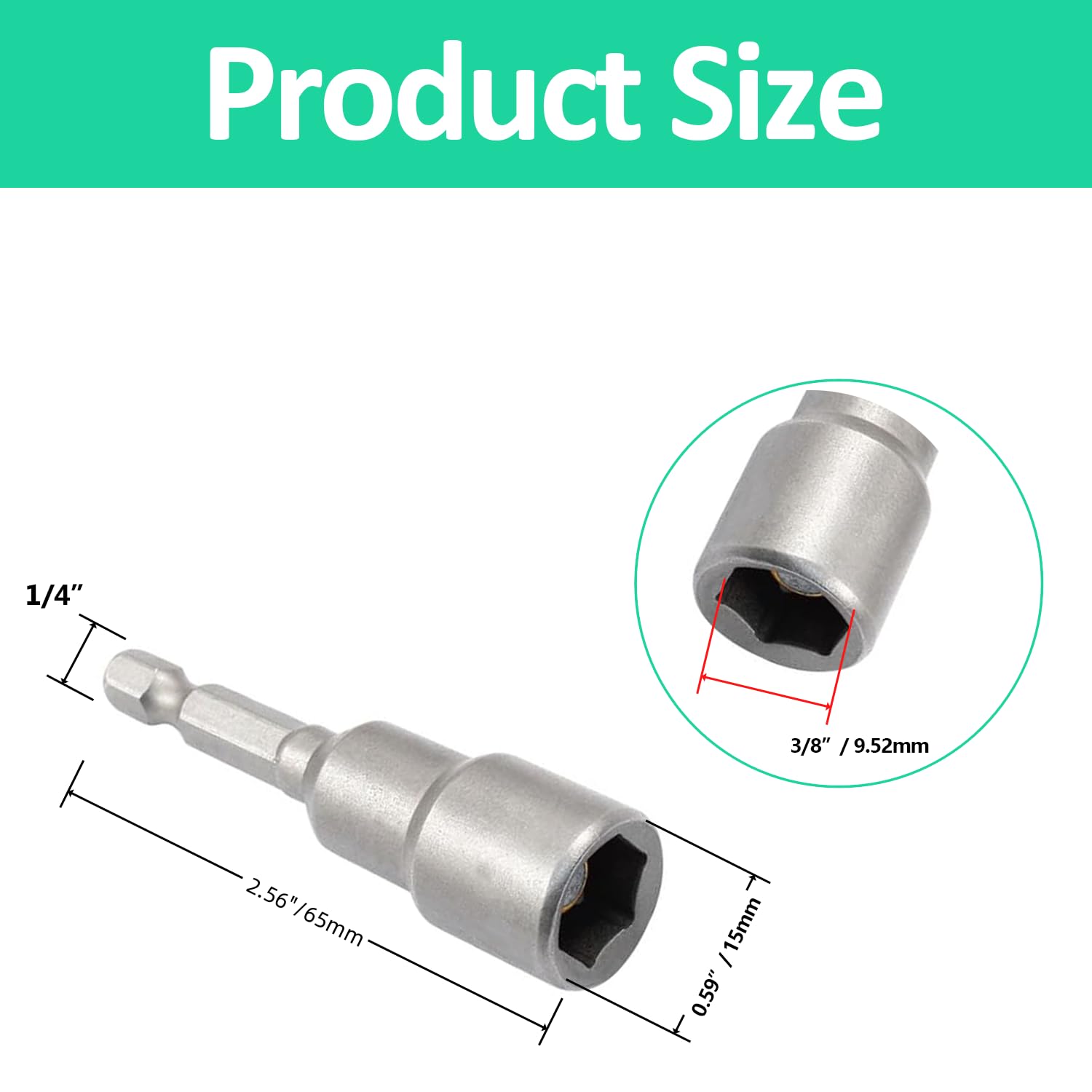 10 piezas hexagonales de potencia magnética hexagonal de 3/8 pulgadas, destornillador de tuerca de taladro de extensión magnética, destornillador de impacto de tuerca de cambio rápido para