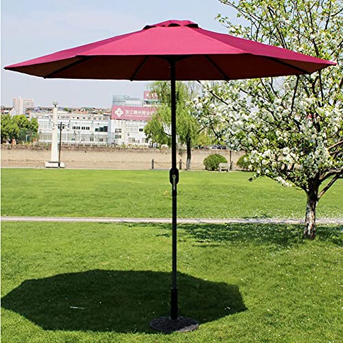 Parasol para jardín redondo 2.7m sombrilla de hierro Wine Red impermeable con manivela para deck 1