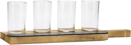 Miniatura 6 de MyGift Juego de servir de degustación de vuelo de cerveza, tabla de remo rústica de madera quemada con 4 vasos y etiquetas de pizarra