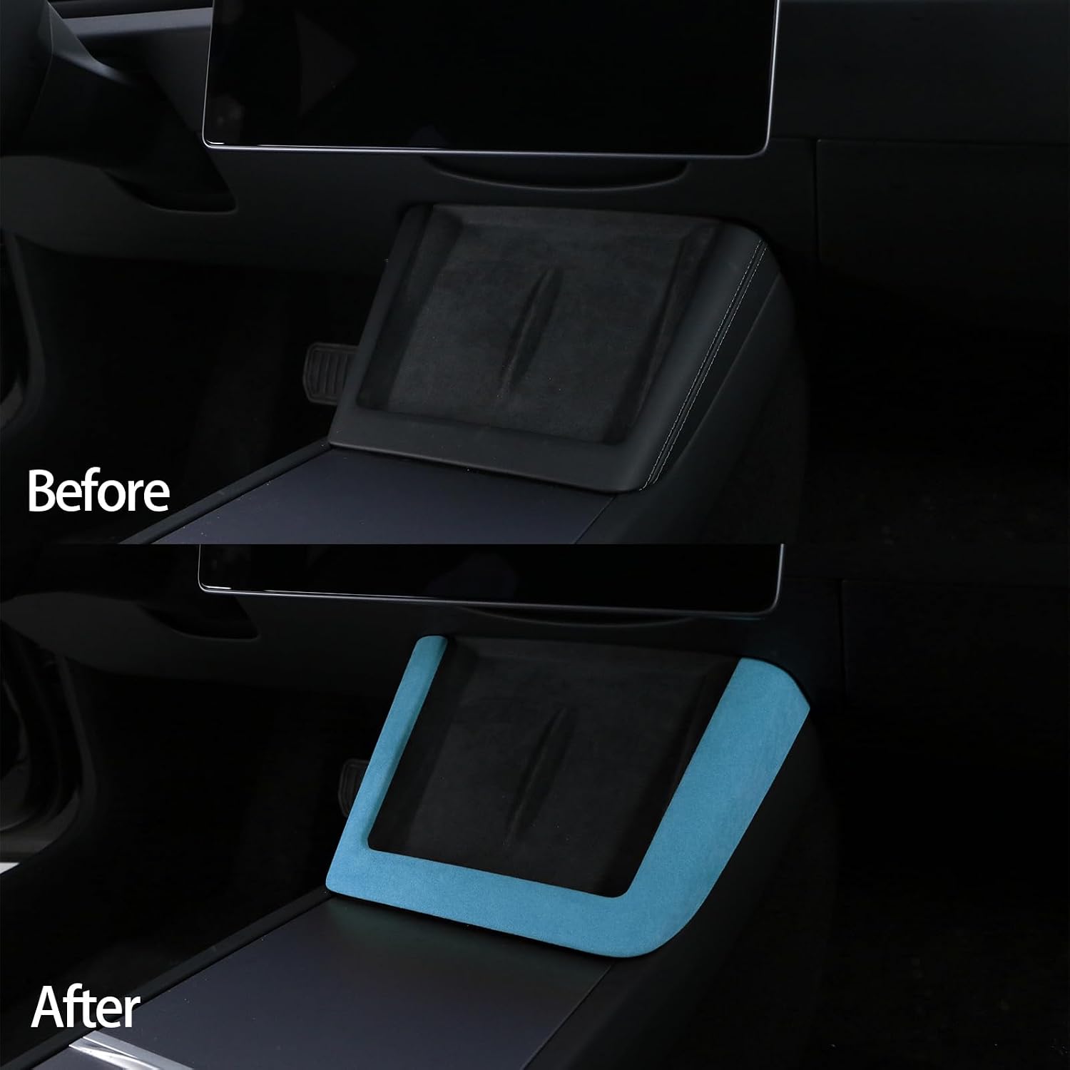 Upgrade Trim Cover for Alcantara Tesla New Model 3 2024-2026 New Model Y 2025-2026 Interior Italian Suede Blue Wireless Phone Charger Frame Sticker
