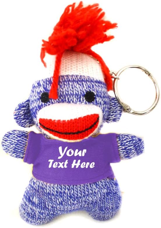 Plushland 98-052 Colors of Love sockiez for Keychain 4 Inches Personalized Gift - Custom Text on T-Shirt - Great Present for All Ages. (Blue Sockie Purple Tee)