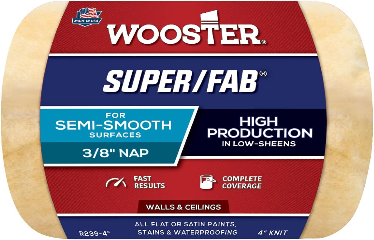 Wooster Brush R239-4 Rodillo Super/Fab, Pelo 3/8 Pulgadas, Ancho 4 Pulgadas, Color Amarillo