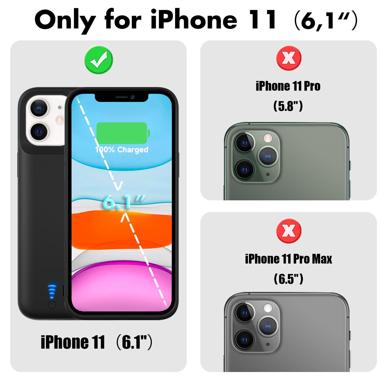 Cover Batteria per iPhone 11(6,1"), 8500mAh Custodia Batteria Protettiva a 360° per Caricabatterie Portatile con Supporto, Power Bank Portatile Ricaricabile ed Espandibile per iPhone 11 (Nero)