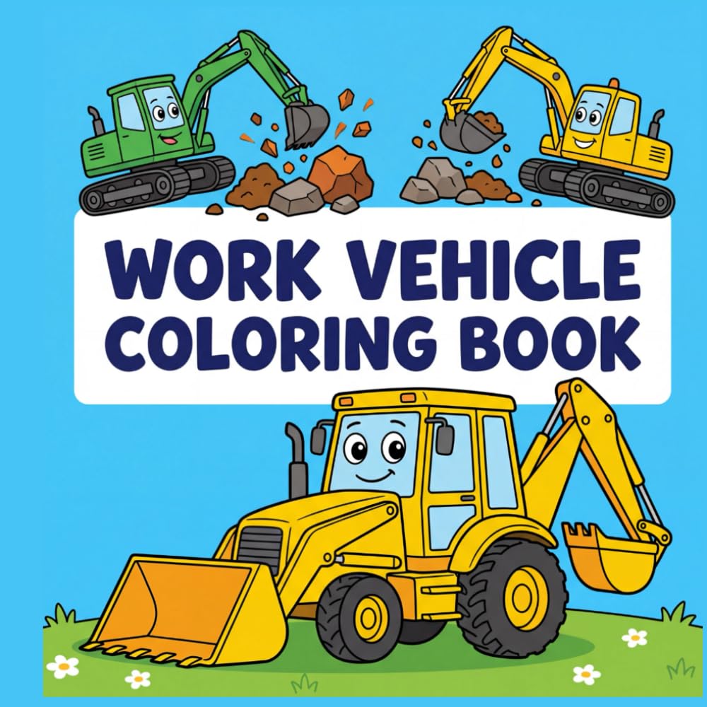 work vehicle coloring book: Big Trucks, Construction Machines, and Heavy Equipment for Kids and Beginners