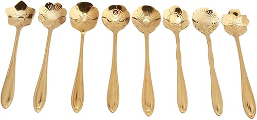 Miniatura 2 de Juego de 8 cucharas creativas de acero inoxidable, cuchara de café, cuchara de café, cuchara agitadora (dorado)