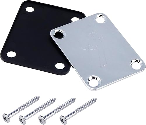 Miniatura 2 de Placa de cuello de guitarra eléctrica con tornillos, placa de repuesto de 4 agujeros para accesorios de bajo eléctrico, plateado