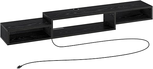 Rolanstar - Consola de pared con toma de corriente de 59in  70in soporte de TV flotante rústico estante componente estante de almacenamiento de