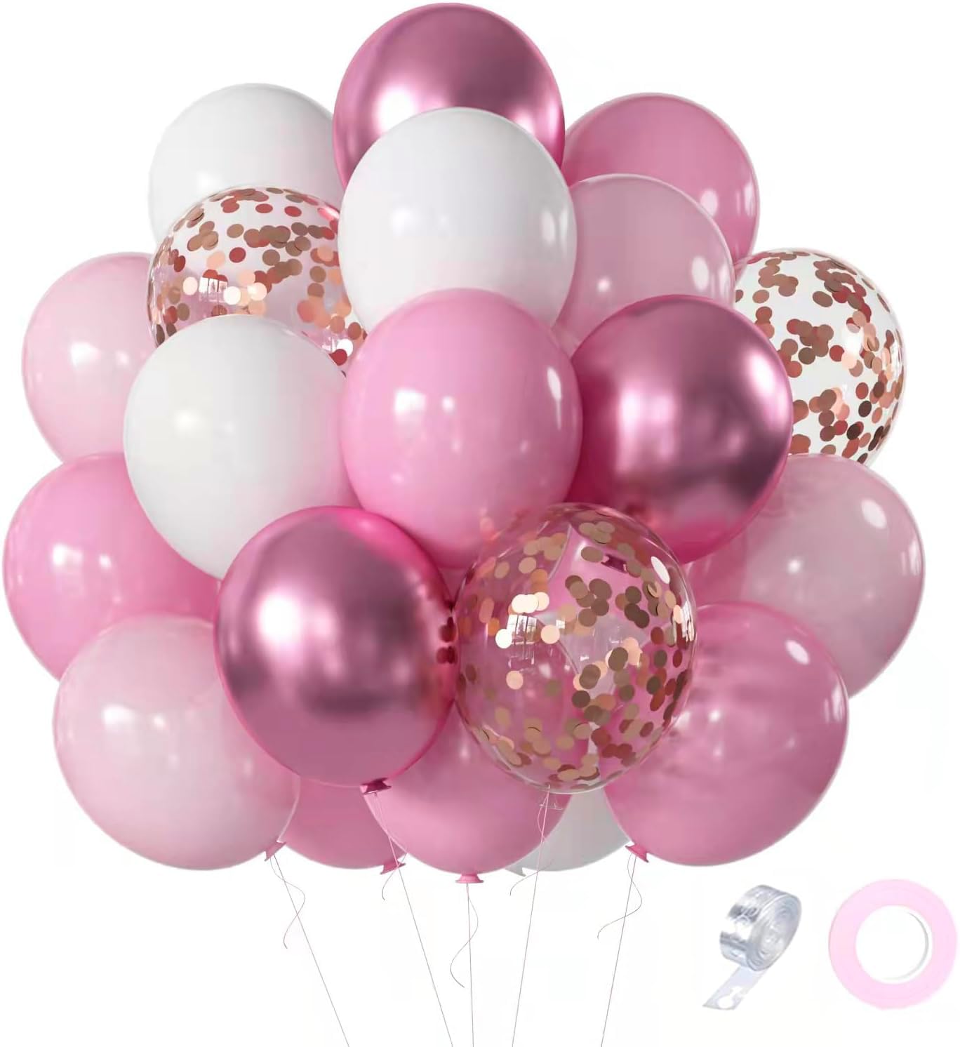Luftballons Rosa Set,60 Stück Luftballons Rosa und Weiss Helium Luftballons mit Bändern für Hochzeit Geburtstag Mädchen Babyparty Dekorationen