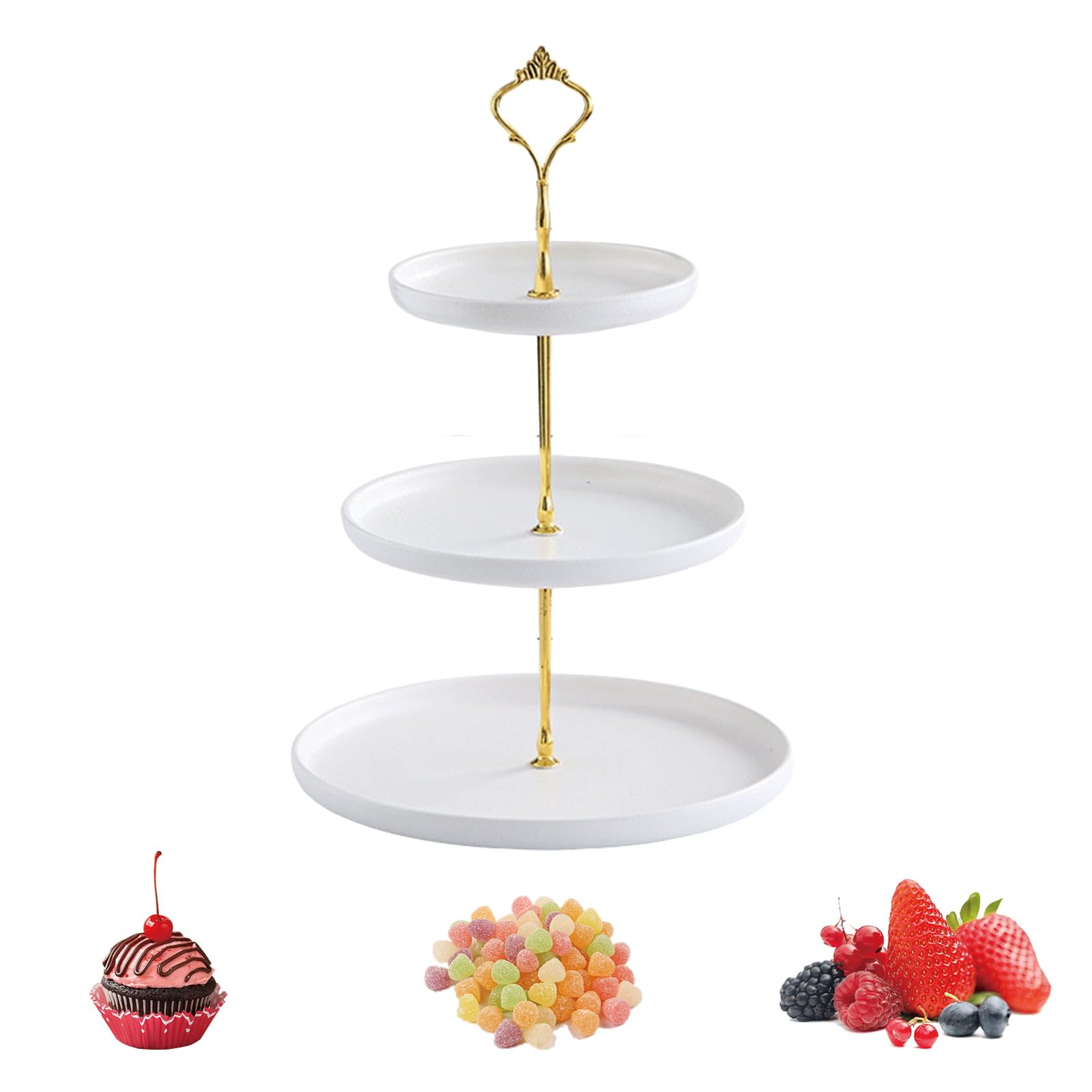 Dyuee White 3 Tier Round Porcelain Tiered Cupcake Stand Ceramic Cake Stand Afternoon Tea Porcelain Round Display Dessert Stand Tiered Serving Stand 6"+8"+10" Serving Tray Platte For Wedding & Party (White)