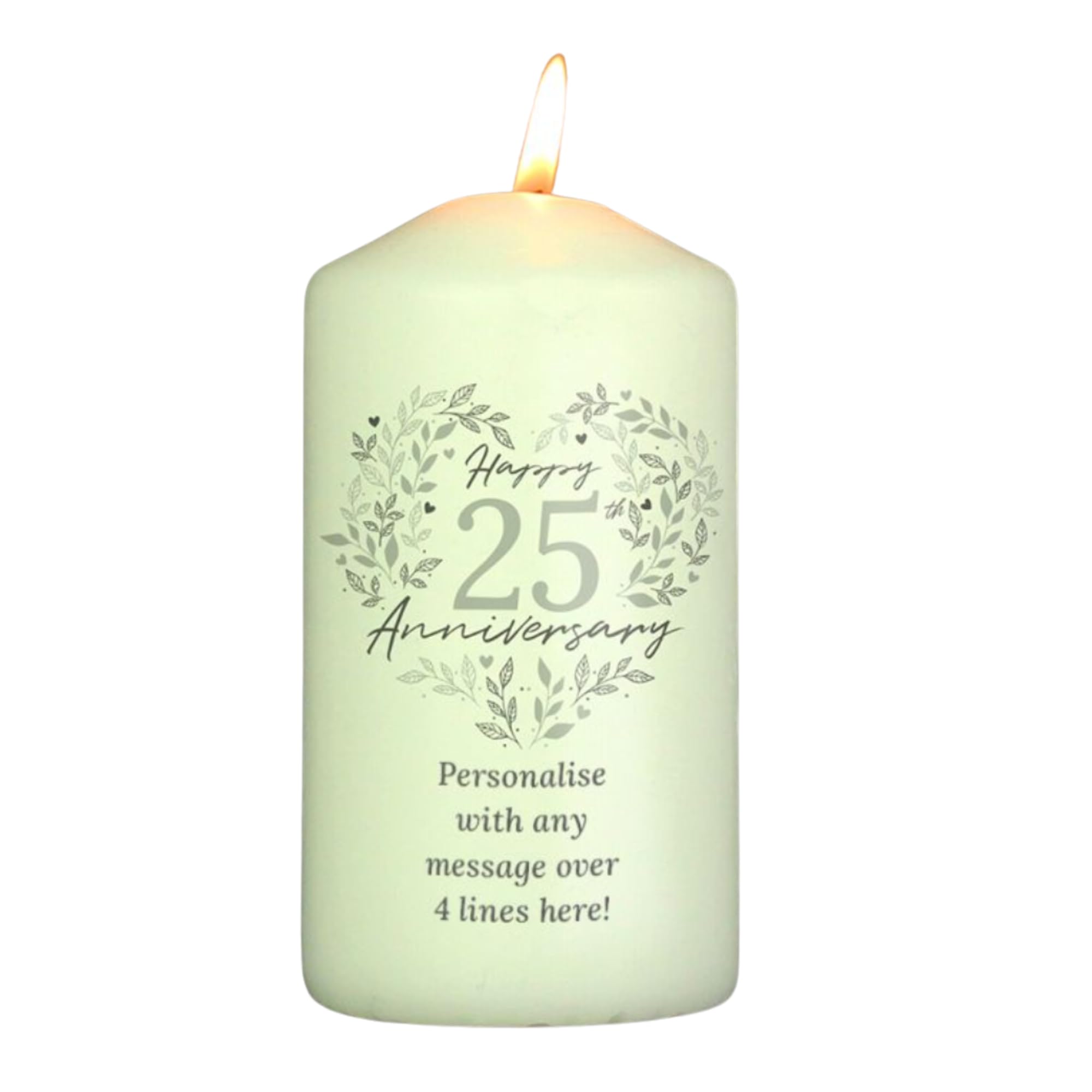 Caleli Gifts White Personalised Silver Wedding Anniversary Candle. 25Th Anniversary Pillar Candle
