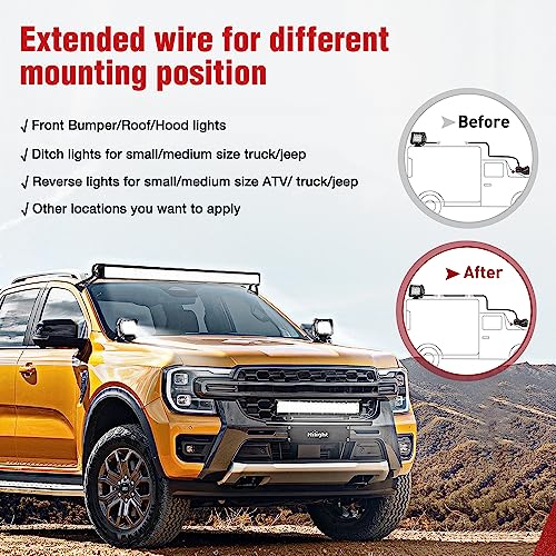 Image of Nilight 2PCS 16 AWG 20 Feet Wiring Harness Extension Kit for LED Light bar Work Light LED Pods Off Road Lights Driving Fog Light Boat Lighting, 2 Years Warranty