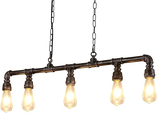 LightInTheBox Candelabros industriales rústicos de tubo de tubo, lámpara colgante Steampunk de 5 luces Edison lámpara de techo para comedor, sala de