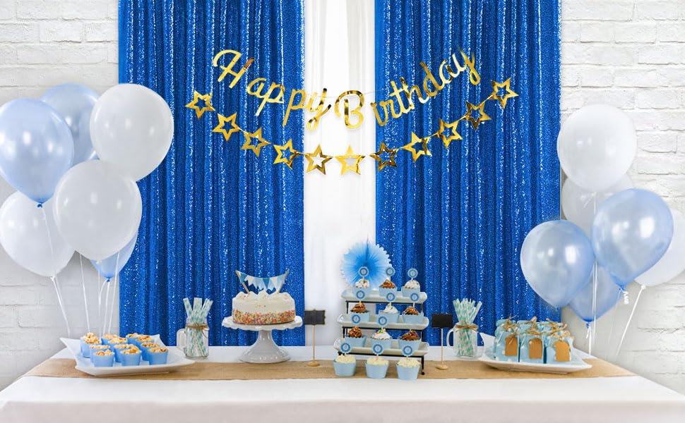 Image of Royal Blue Sequin Backdrop Curtains,2 Panels 2FTx8FT Blue Curtain Backdrop Glitter Party Decorations Background Drapes for Wedding Birthday Anniversary Graduation Photo Booth Decor