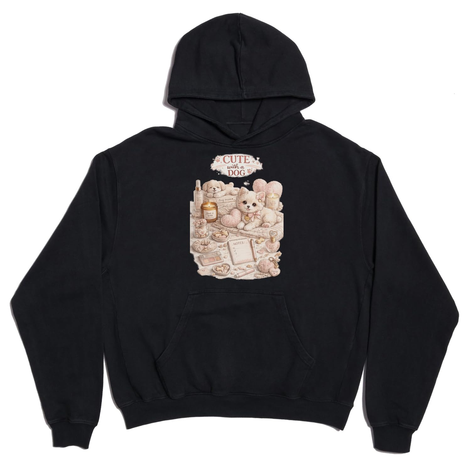 Adorable Puppies with Soft Accents Unisex Oversized Heavyweight Cotton Blend Hoodie Black