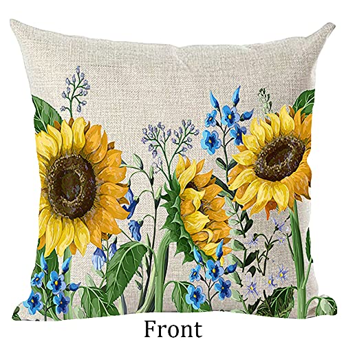 Ramirar Set Of 2 Ink Painting Watercolor Yellow Sunflowers Blue Flowers Summer Decorative Throw Pillow Cover Case Cushion Home Living Room Bed Sofa Car Cotton Linen Square 18 X 18 Inches #TOP1